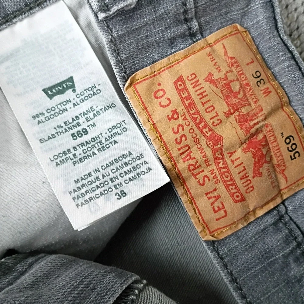 Levi's 569 Denim Shorts Mens 36 Charcoal Grey Loose Straight Fit Jean Shorts‎